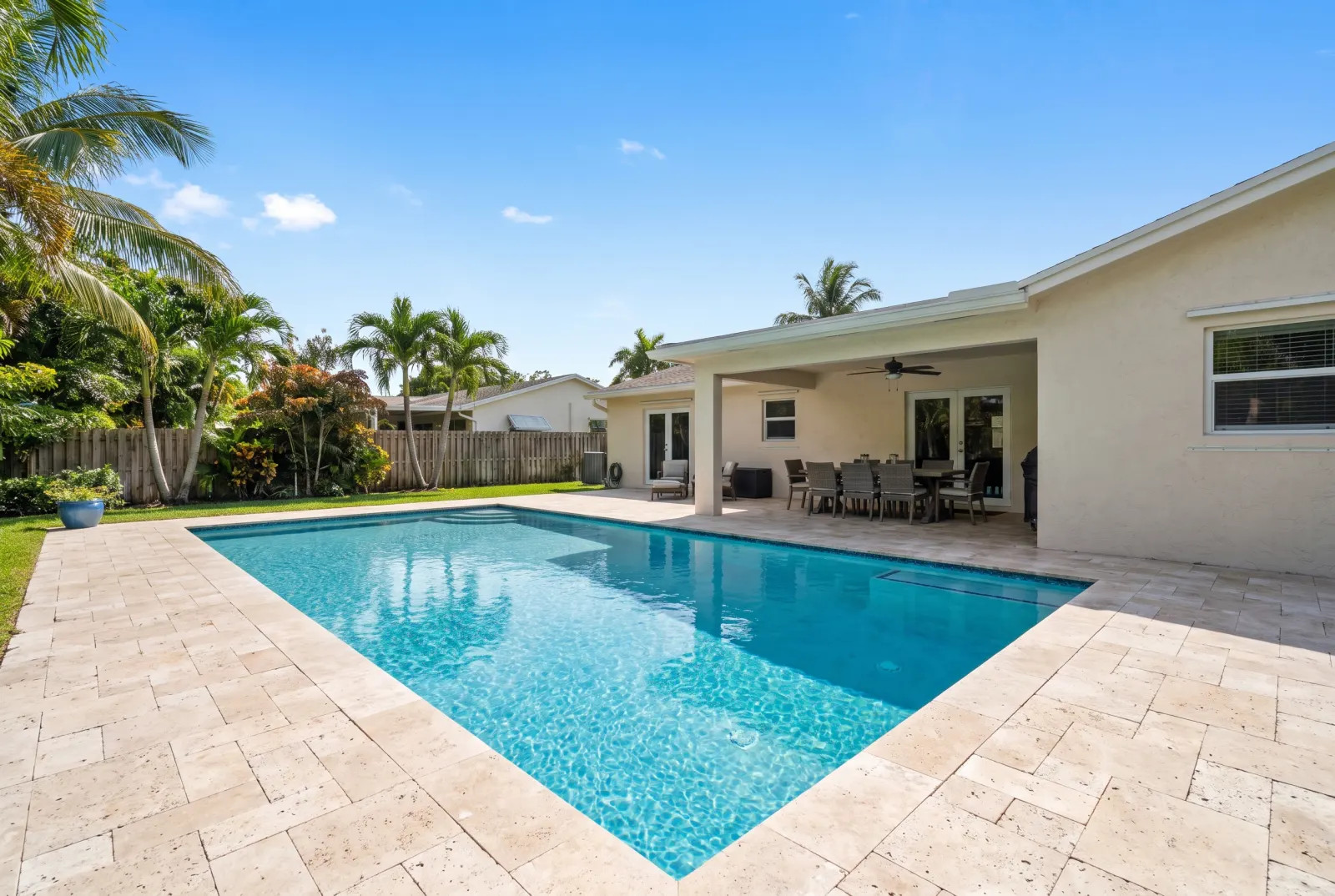 Backyard with a pool on a sunny day