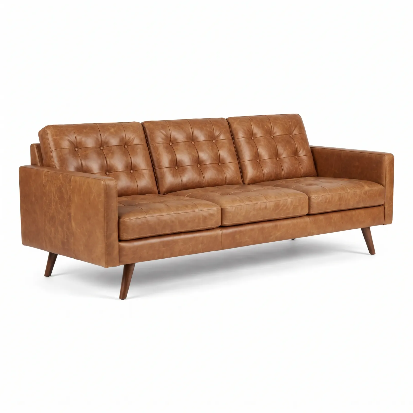 Product photo: tan leather sofa