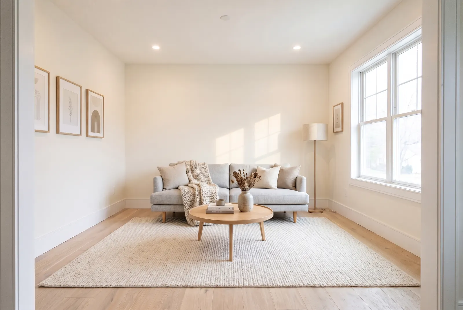 The same living room virtually staged in scandinavian style