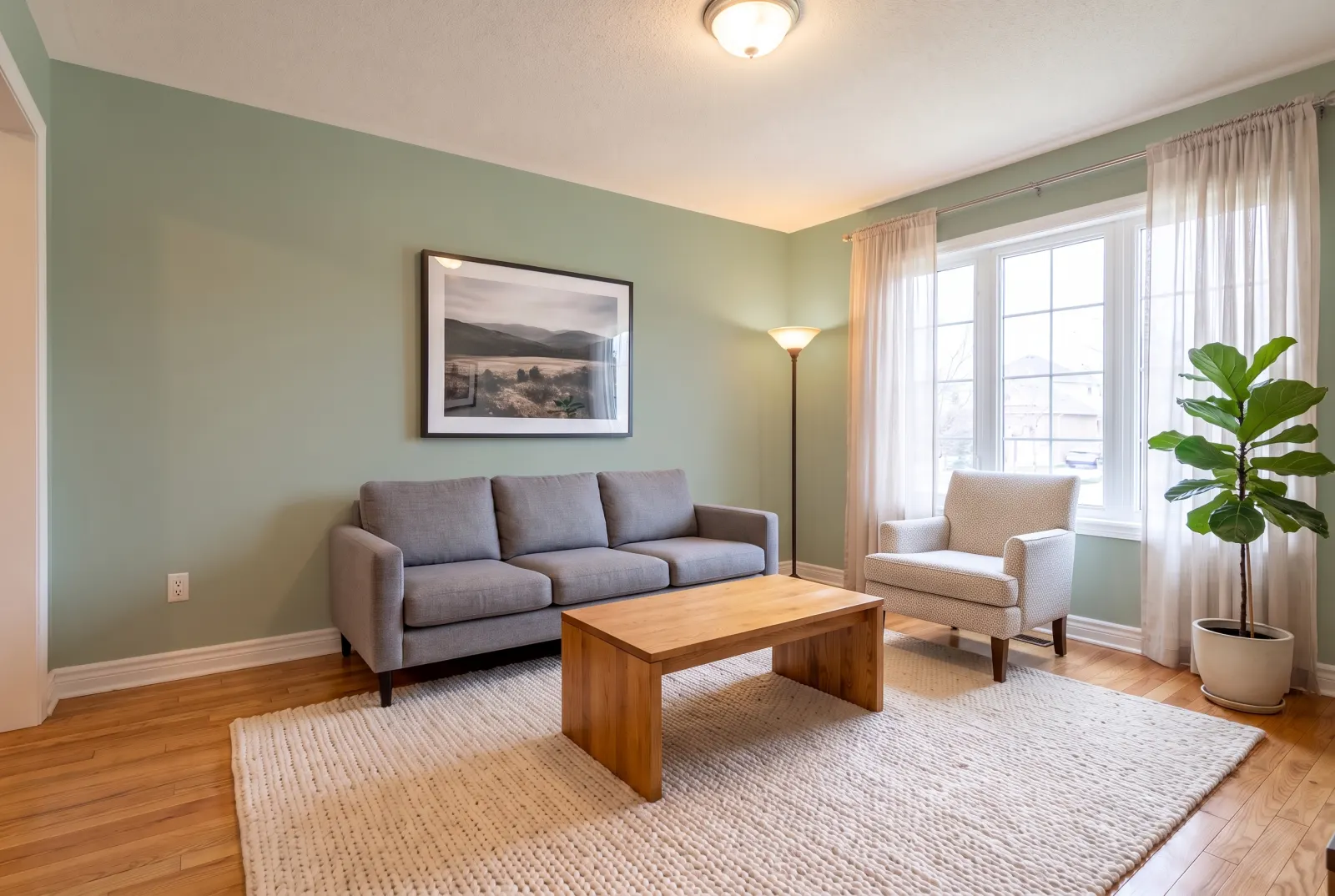 The same living room with Sage Green walls