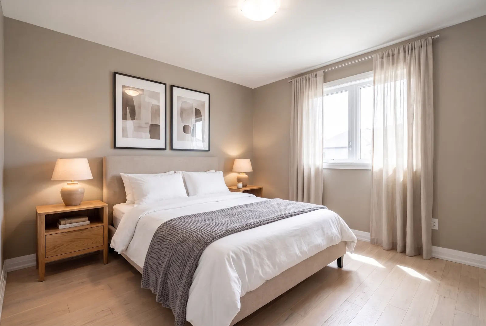 The same bedroom with Warm Taupe walls